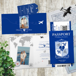 Royal Blue Passport Style Destination Wedding Invitation