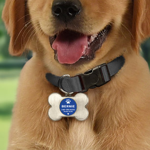 Royal Blue Paw Print Dog Bone Monogram Pet ID Tag