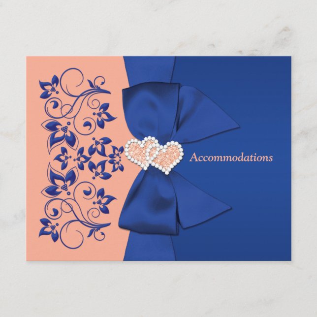 Royal Blue, Peach Floral, Hearts Enclosure Card (Front)