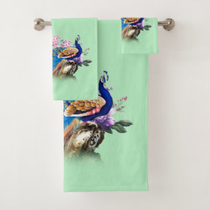 Royal Blue Peackock Bath Towel Set