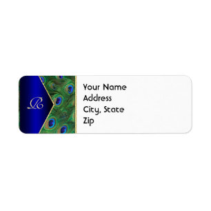 Royal Blue Peacock Address Label Return Address Label