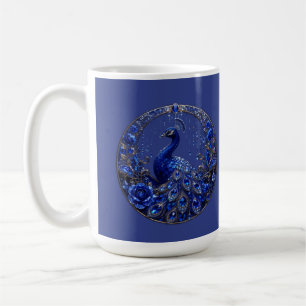Royal Blue Peacock Crystal Glamour Coffee Mug