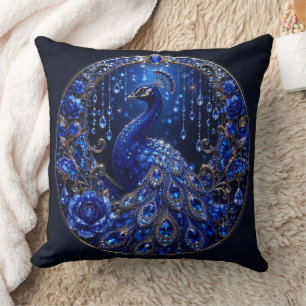 Royal Blue Peacock Crystal Glamour Cushion