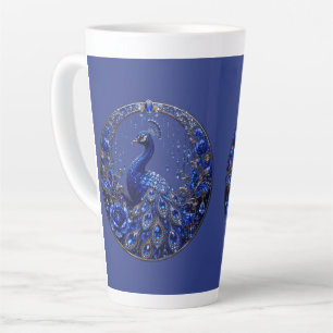 Royal Blue Peacock Crystal Glamour Latte Mug