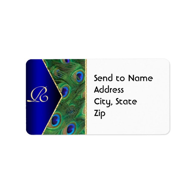 Royal Blue  Peacock Monogram Address Label (Front)