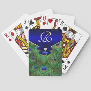 Royal Blue Peacock Monogram Playing Cards