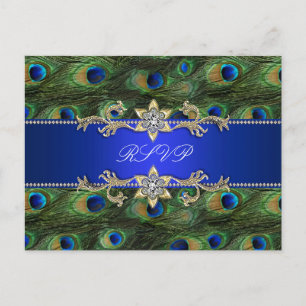 Royal Blue Peacock RSVP Postcard