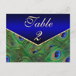 Royal Blue  Peacock Table Number Card