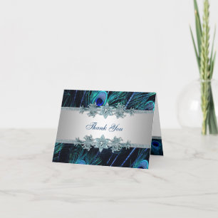 Royal Blue Peacock Thank You Card