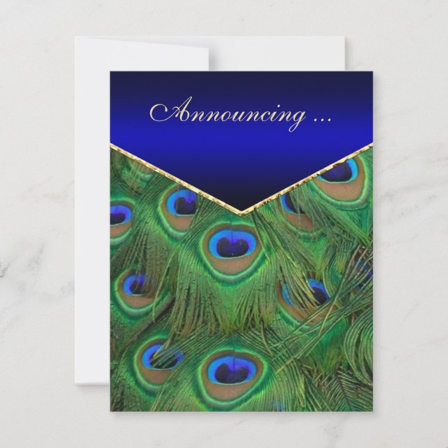 Royal Blue Peacock Wedding Announcement (Front)