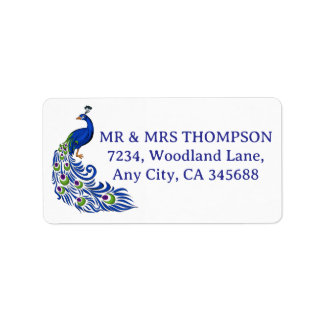 Royal Blue Peacock Wedding Return Address Label