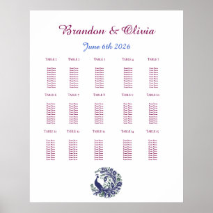 Royal Blue Peacock Wedding Seating Chart