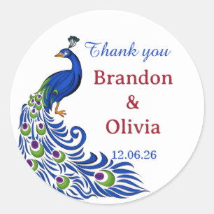 Royal Blue Peacock Wedding Stickers & Labels