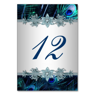 Royal Blue Peacock Wedding Table Number