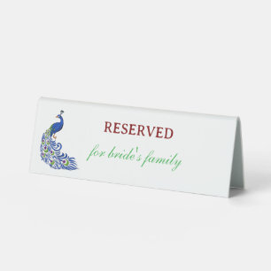 Royal Blue Peacock Wedding Table Tent Sign