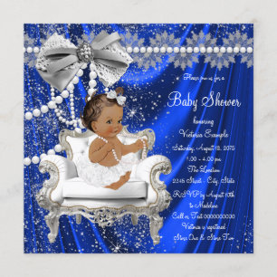 Royal Blue Pearl Chair Ethnic Girl Baby Shower Invitation