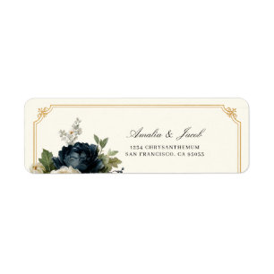 Royal Blue Peony Wedding with Gold Frame Address Return Address Label