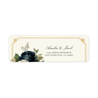 Royal Blue Peony Wedding with Gold Frame Address Return Address Label