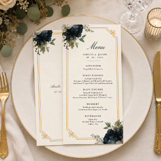 Royal Blue Peony Wedding with Gold Frame Details  Menu