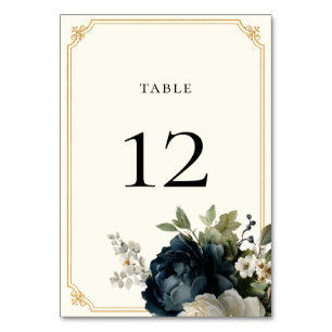 Royal Blue Peony Wedding with Gold Frame Table Number