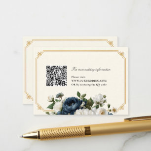 Royal Blue Peony Wedding with Gold Frame WEBSITE Enclosure Card