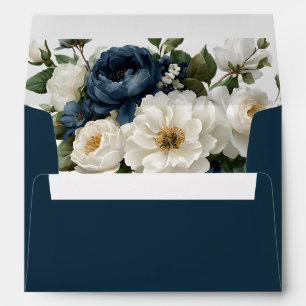 Royal Blue Peony & White Floral Wedding Envelope