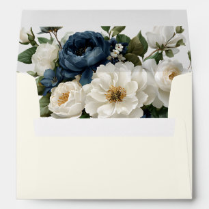 Royal Blue Peony & White Floral Wedding Envelope