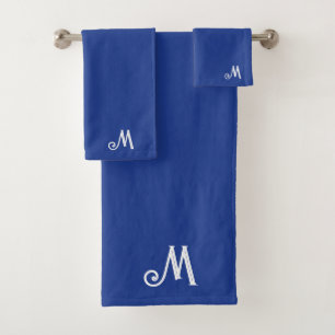  Royal Blue Personalised Monogram Name Initial  Bath Towel Set