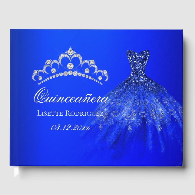 Royal Blue Personalised Quinceanera Guest Book (Front)