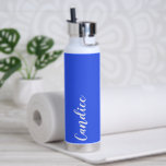 Royal Blue Personalised Wedding Bridesmaid Water Bottle<br><div class="desc">Gift your wedding bridesmaid or maid of honour with this trendy, vacuum Insulated water bottle that features her name in white, stylised script on a royal blue colour background designed to match your wedding colour scheme. Personalise bottle by editing and replacing name with your own as desired. Select your water...</div>