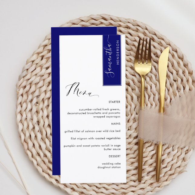 Royal Blue, Personalised with Guest Name Elegant Menu (Creator Uploaded)