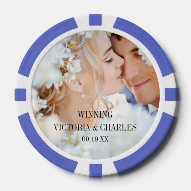 Royal Blue Personalised Your Photo Wedding Favours Poker Chips (Front)