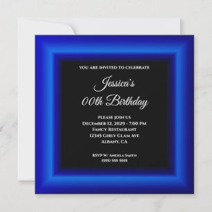 Royal Blue Photo Border Black Any Year Birthday Invitation