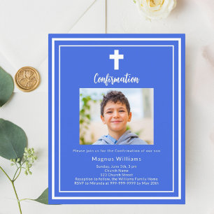 Royal blue photo boy Confirmation invitation