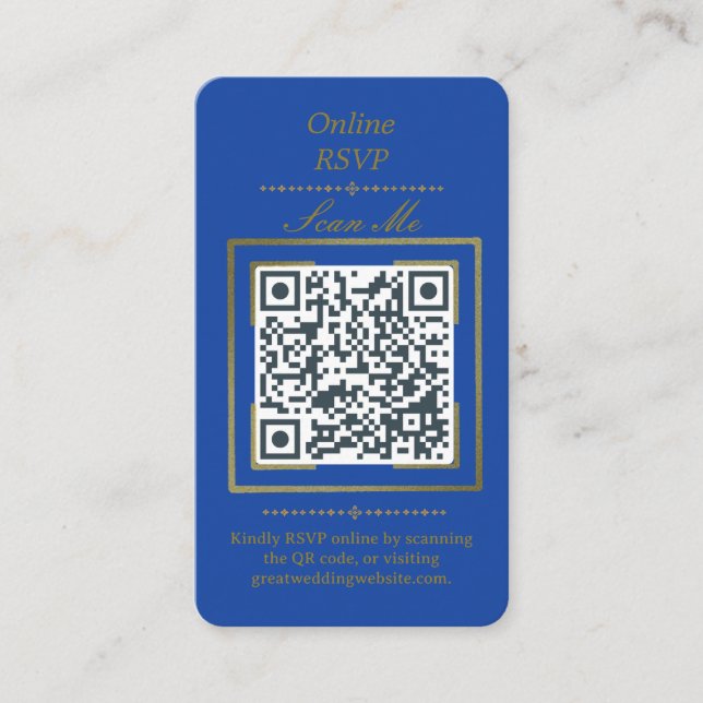 Royal Blue | Photo Online RSVP QR Code Wedding  Enclosure Card (Front)
