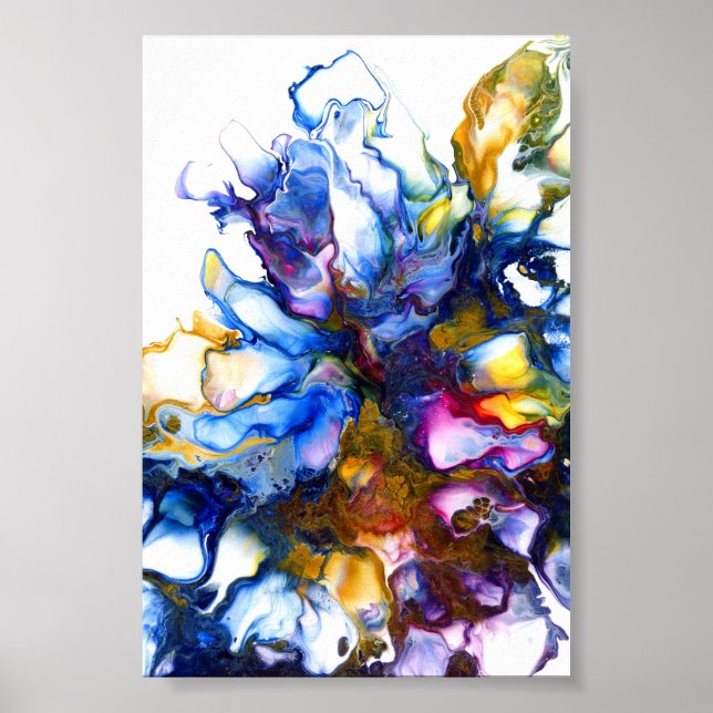 Royal Blue & Pink Abstract Fluid Art Poster (Front)