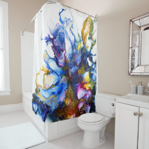 Royal Blue & Pink Abstract Fluid Art Shower Curtain