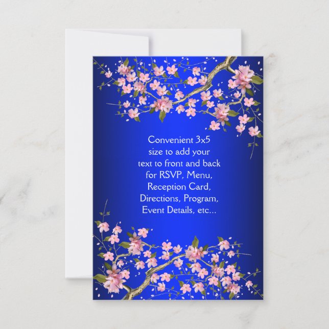 Royal Blue Pink Japanese Cherry Blossoms RSVP (Front)