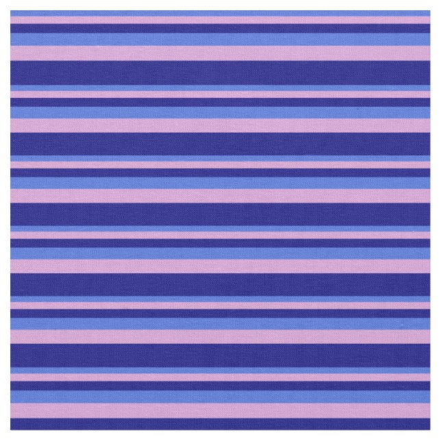 Royal Blue, Plum, and Blue Coloured Lines Fabric (Close Up)