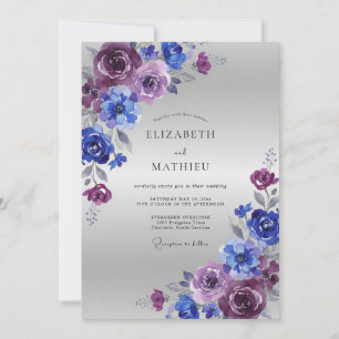 Royal Blue Plum Painterly Winter Wedding Invitation