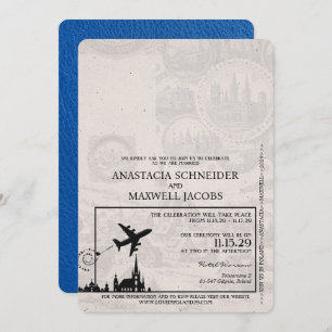 Royal Blue Poland Passport Wedding Invitation