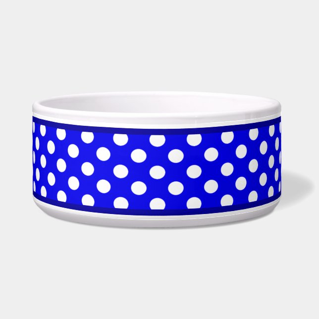 Royal Blue Polka Dot Pattern Ceramic Dog Bowl (Front)