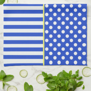 Royal Blue Polka Dots and Stripes by ShirleyTaylor Tea Towel