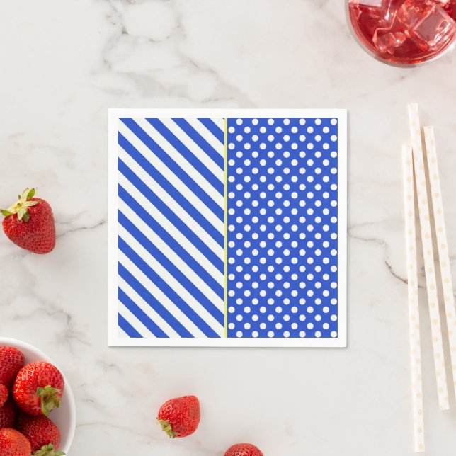 Royal Blue Polka Dots And Stripes by STaylor Napkin (Insitu)