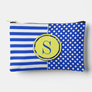 Royal Blue Polka Dots and Stripes-Monogram STaylor Accessory Pouch