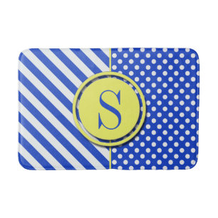 Royal Blue Polka Dots and Stripes-Monogram STaylor Bath Mat