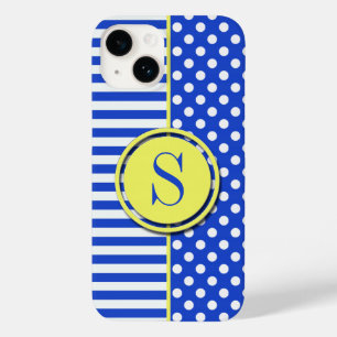 Royal Blue Polka Dots and Stripes-Monogram STaylor Case-Mate iPhone 14 Case