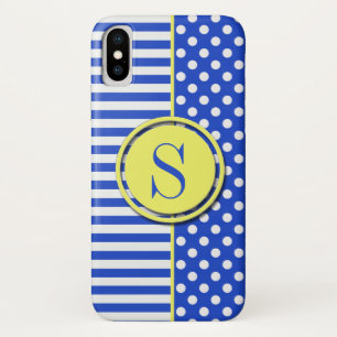 Royal Blue Polka Dots and Stripes-Monogram STaylor iPhone X Case
