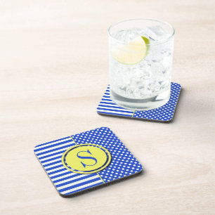 Royal Blue Polka Dots and Stripes-Monogram STaylor Coaster