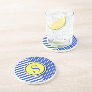 Royal Blue Polka Dots and Stripes-Monogram STaylor Coaster